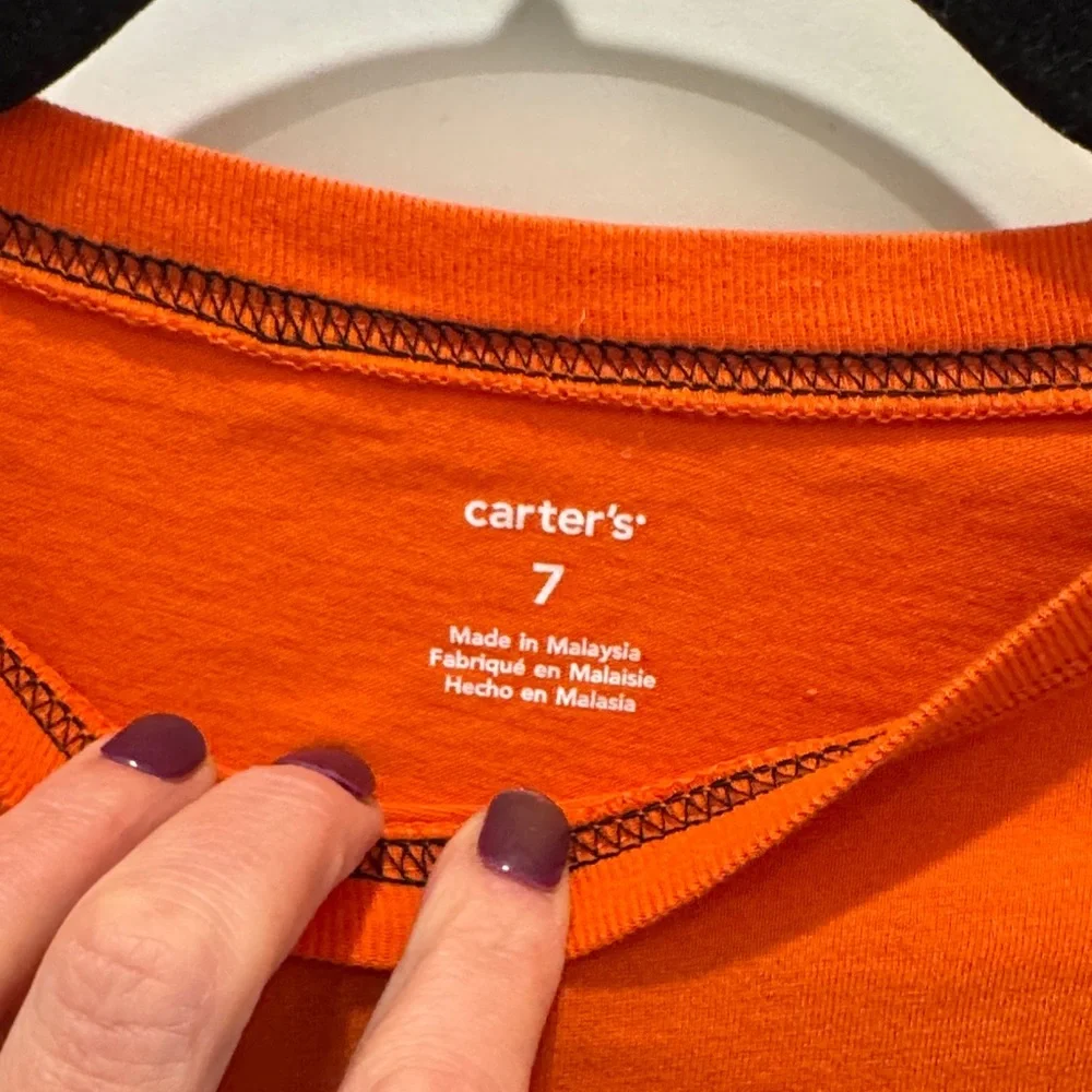 Carter's Orange Pumpkin Face Long Sleeve Tee youth Size 7